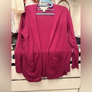 Max Studio merino wool Open-Front Pocket Cardigan - Berry Pink